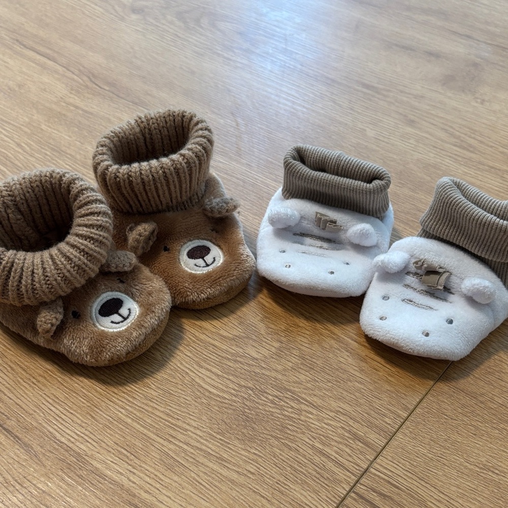 F&F Brown and White Baby Slippers